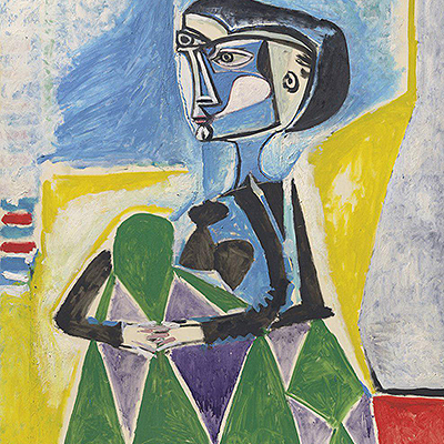 نقاشی زن چمباتمه زده (ژاکلین) اثر پابلو پیکاسو