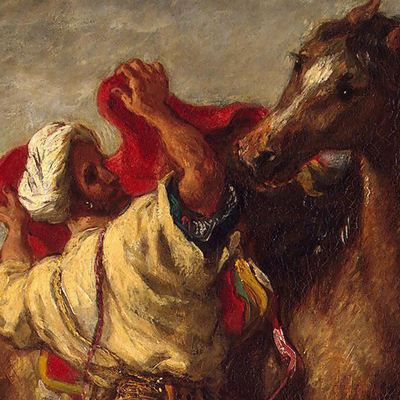 مراکشی اسب را زین می‌کند